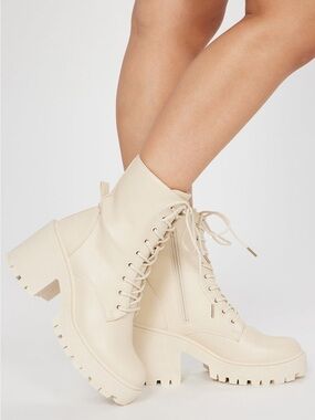 Fashion Nova Off-White Lace-Up Boots